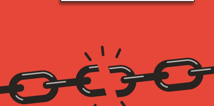 Image shows a red background with a black chain being snapped in the middle